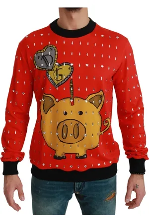 Dolce & Gabbana Homme, Pulls, Rouge, Taille: 2XL Pull rouge avec ornements en cristal