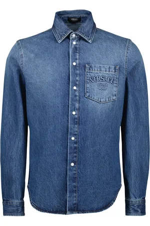 VERSACE Homme, Chemises, Bleu, Taille: S Chemise en jean avec logo brodé