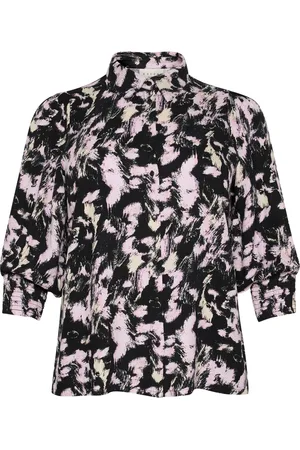 Kaffe Femme, Blouses et Chemises, Multicolore, Taille: 54 FR Élégante chemise noire/rose à motifs graphiques