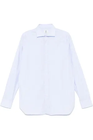 LUIGI BORRELLI NAPOLI Homme, Chemises, Bleu, Taille: L Chemise en Coton Micro-Check Made in Italy