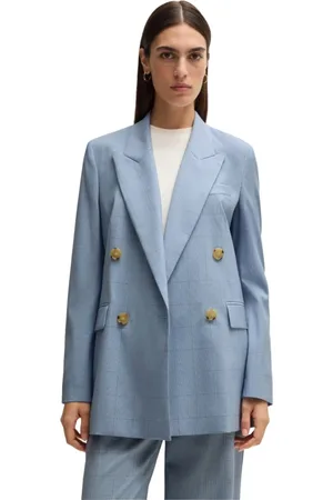 HUGO BOSS Femme, Vestes, Bleu, Taille: 44 FR Veste en Laine Vierge à Carreaux