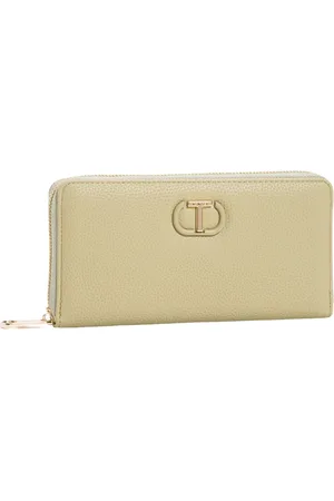 Twin-Set Femme, Accessoires, Brun, Taille: ONE Size Portefeuille à fermeture éclair en cuir de veau lisse