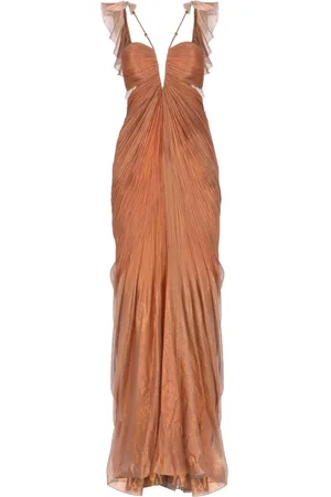 MARIA LUCIA HOHAN Femme, Robes, Brun, Taille: 40 FR Robe de Soie Bronze avec Volants