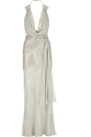MARIA LUCIA HOHAN Femme, Robes, Gris, Taille: 38 FR Robe Grise en Soie avec Détail de Chaîne
