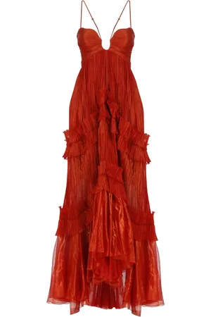 MARIA LUCIA HOHAN Femme, Robes, Rouge, Taille: 38 FR Robe rouge en soie avec drapé et volants