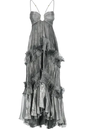 MARIA LUCIA HOHAN Femme, Robes, Gris, Taille: 40 FR Robe Grise en Soie avec Décolleté Profond