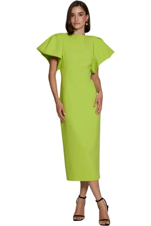 MOSKADA Femme, Robes, Vert, Taille: 46 FR Robe Midi Crêpe Pistache Manches Bouffantes