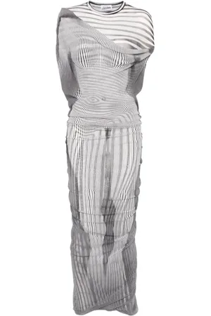Jean Paul Gaultier Femme, Robes, Blanc, Taille: 40 FR Robe Longue en Maille Imprimée Double Couche