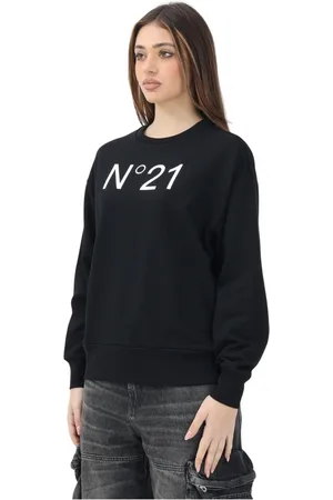Nº21 Femme, Sweatshirts et sweats à capuche, Noir, Taille: 42 FR Pull à Col Rond Noir Style Élégant Moderne