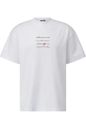 Msgm Homme, Tops, Blanc, Taille: M T-Shirt en Coton avec Logo Brodé