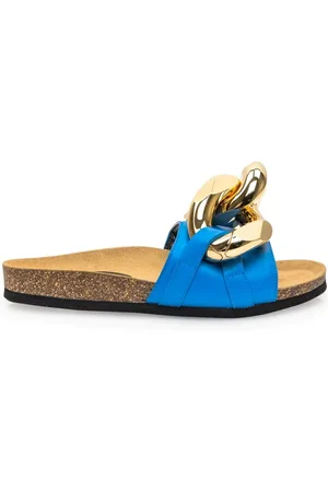 J.W.Anderson Femme, Chaussures, Bleu, Taille: 36 EU Sandales Plates en Cuir avec Détails Dorés