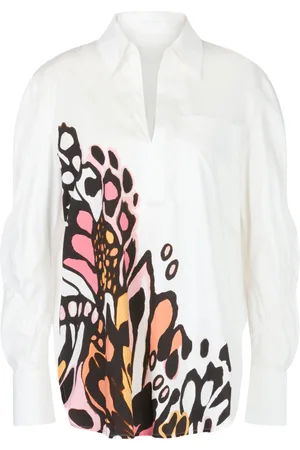 Marc Cain Femme, Blouses et Chemises, Blanc, Taille: 38 FR Chemisier avec impression de papillon et silhouette large