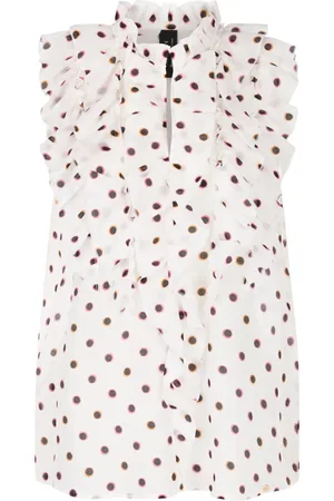 Marc Cain Femme, Tops, Blanc, Taille: 38 FR Chemisier à pois avec volants