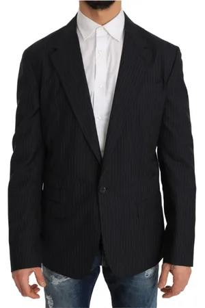 Dolce & Gabbana Homme, Vestes, Gris, Taille: L Blazer à rayures en laine et soie