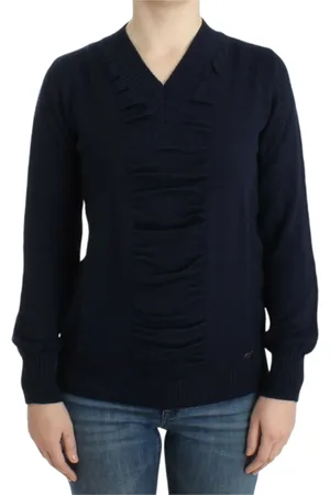 Costume National Femme, Pulls, Bleu, Taille: 38 FR Pull Élégant à Col en V en Bleu Foncé