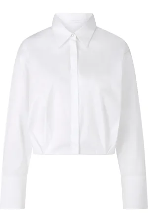 Marc Cain Femme, Blouses et Chemises, Blanc, Taille: 44 FR Chemisier Court en Coton