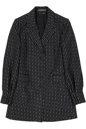 Alberta Ferretti Femme, Vestes, Noir, Taille: 36 FR Veste Longue en Laine avec Détail Logo