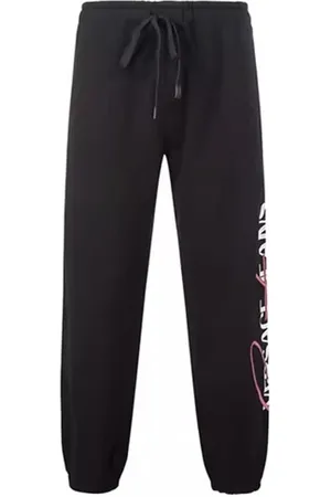VERSACE Homme, Pantalons, Noir, Taille: L Pantalons de survêtement en coton avec logo brodé