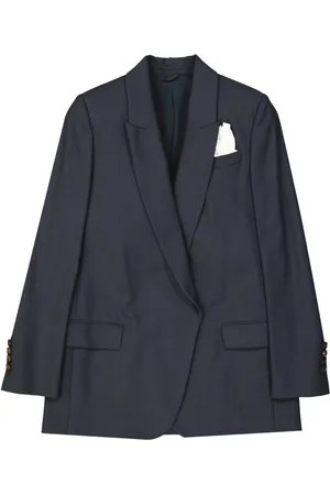 Brunello Cucinelli Femme, Vestes, Bleu, Taille: 40 FR Veste en laine vierge avec bouton pression