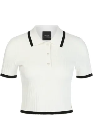 Marc Cain Femme, Tops, Blanc, Taille: 38 FR Polo-shirt court à rayures contrastées