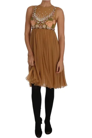 Dolce & Gabbana Femme, Robes, Jaune, Taille: 38 FR Robe en soie dorée à ligne avec cristaux