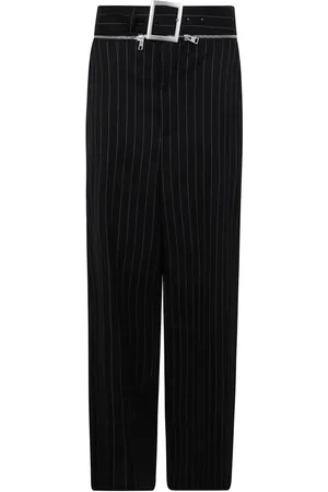 Jean Paul Gaultier Femme, Pantalons, Noir, Taille: 36 FR Pantalon en Laine à Rayures avec Ceinture
