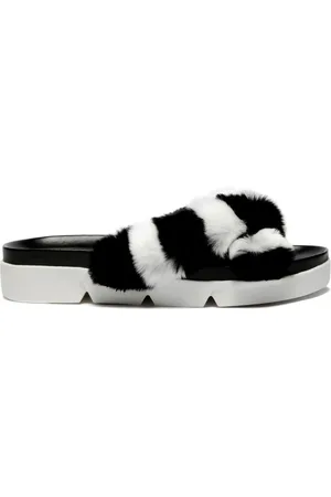 Stuart Weitzman Femme, Chaussures, Noir, Taille: 37 EU Chaussons en Fourrure avec Semelle en Cuir