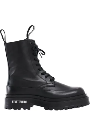 Stutterheim Homme, Chaussures, Noir, Taille: 39 EU Bottes en Cuir à Lacets Mi-Mollet