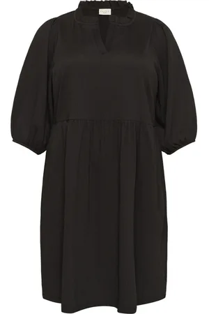 Kaffe Femme, Robes, Noir, Taille: 56 FR Robe Féminine avec Détail à Volants