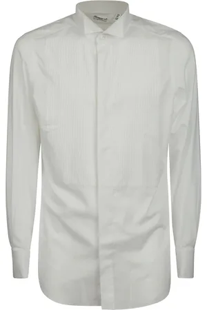 Finamore Homme, Chemises, Blanc, Taille: L Chemise Blanche en Coton Smoking avec Détail Plissé