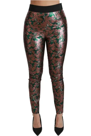 Dolce & Gabbana Femme, Pantalons, Vert, Taille: 36 FR Pantalon Élégant Métallique Vert
