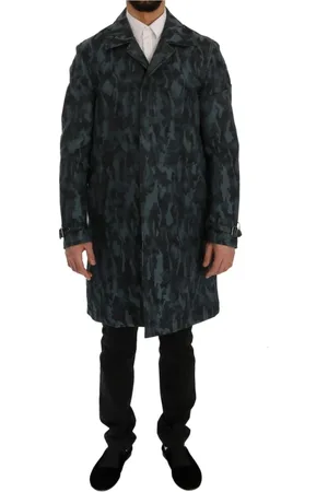 Dolce & Gabbana Homme, Manteaux, Bleu, Taille: M Trenchcoat lgance camouflage bleu