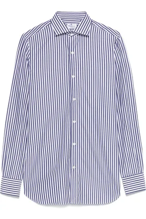 Finamore Homme, Chemises, Bleu, Taille: 2XL Chemise à rayures en coton Made in Italy