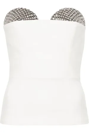 GENNY Femme, Tops, Blanc, Taille: 38 FR Rhinestone Square Neck Top
