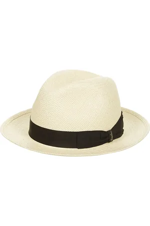 Borsalino Homme, Accessoires, , Taille: 56 CM Chapeau Panama en Paille Blanche avec Bande Noire