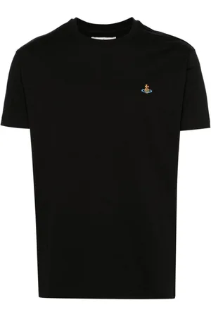 Vivienne Westwood Femme, Tops, Noir, Taille: 44 FR T-shirts Noirs en Coton avec Logo Orb