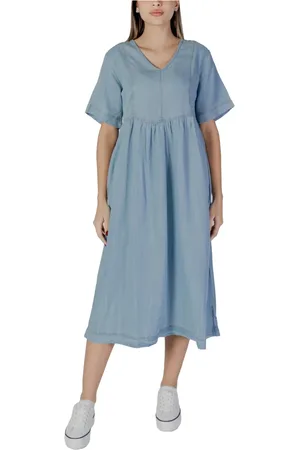 B YOUNG Femme, Robes, Bleu, Taille: 42 FR Robe en Coton Bleu Clair Col en V