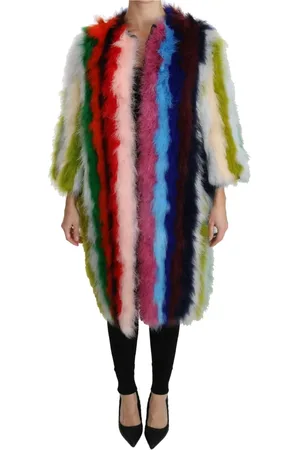 Dolce & Gabbana Femme, Manteaux, Multicolore, Taille: 42 FR Élégant Manteau Long Multicolore en Plumes