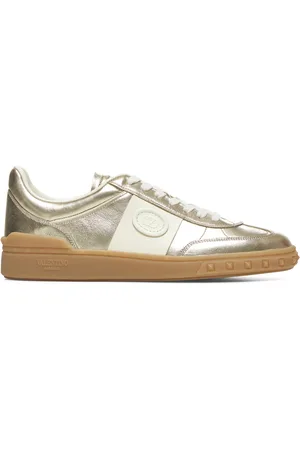 VALENTINO GARAVANI Femme, Chaussures, Gris, Taille: 37 EU Baskets en Cuir Doré à Lacets