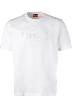 Diesel Homme, Tops, Blanc, Taille: L T-shirt Col Rond avec Logo Ovale en Relief