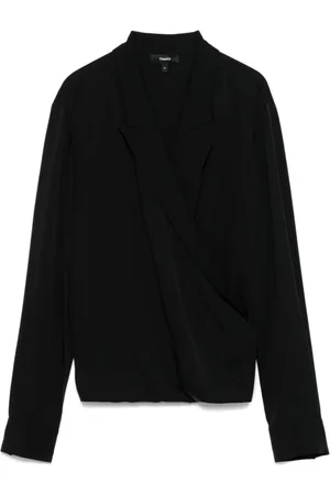 THEORY Femme, Blouses et Chemises, Noir, Taille: 38 FR Chemise Noire en Soie avec Col Croisé