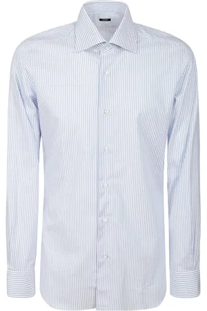 BARBA Homme, Chemises, Bleu, Taille: M Chemise Formelle Rayée Blanche en Coton