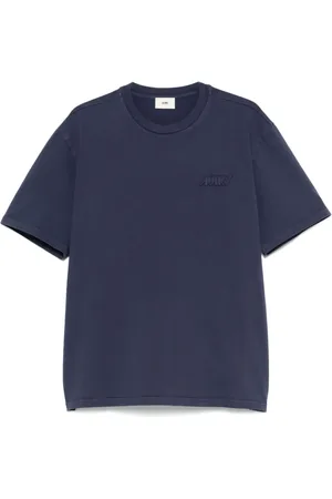 Autry Homme, Tops, Bleu, Taille: XL T-shirt bleu à col rond et patch logo