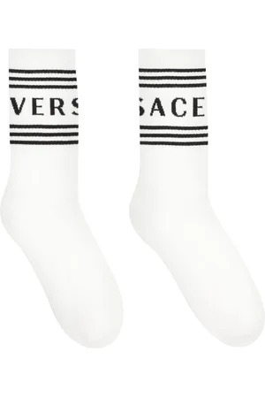 VERSACE Homme, Sous-vêtements, Blanc, Taille: S Chaussettes en coton avec logo