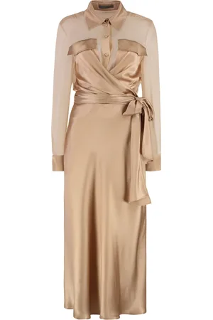 Alberta Ferretti Femme, Robes, Jaune, Taille: 40 FR Robe en satin de soie avec poches et poignets boutonnés