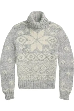 Ralph Lauren Femme, Pulls, Gris, Taille: 38 FR Pull-over col roulé en laine artisanale à motif flocon de neige