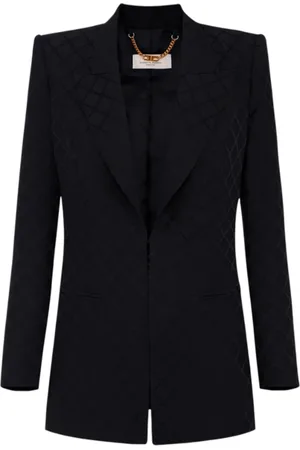 Elisabetta Franchi Femme, Vestes, Noir, Taille: 40 FR Blazer Structuré en Satin avec Motif Jacquard