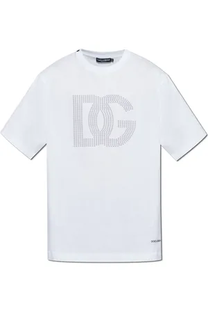 Dolce & Gabbana Homme, Tops, Blanc, Taille: 2XL T-shirt avec logo