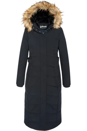 Schott NYC Femme, Vestes, Bleu, Taille: 36 FR Long Parka avec Capuche Amovible