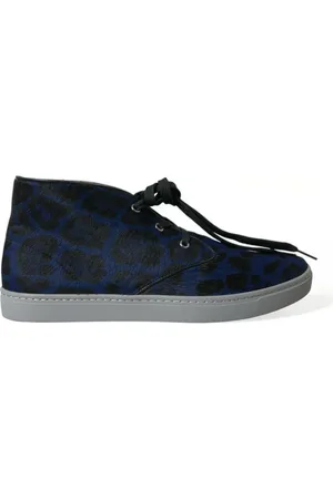 Dolce & Gabbana Homme, Chaussures, Bleu, Taille: 42 1/2 EU Baskets montantes bleues à imprimé léopard